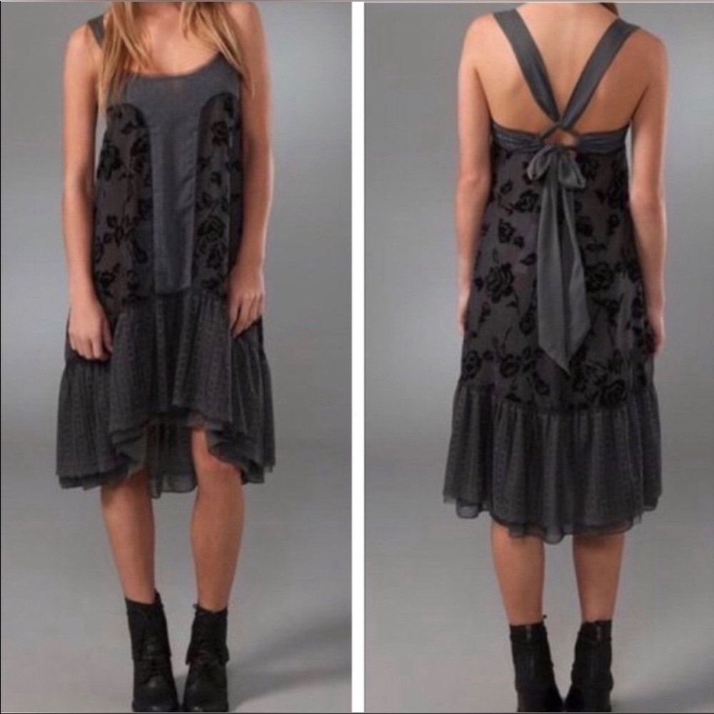 Free People Velvet Rose Metallic Charcoal Grey / Black Dress Size 10